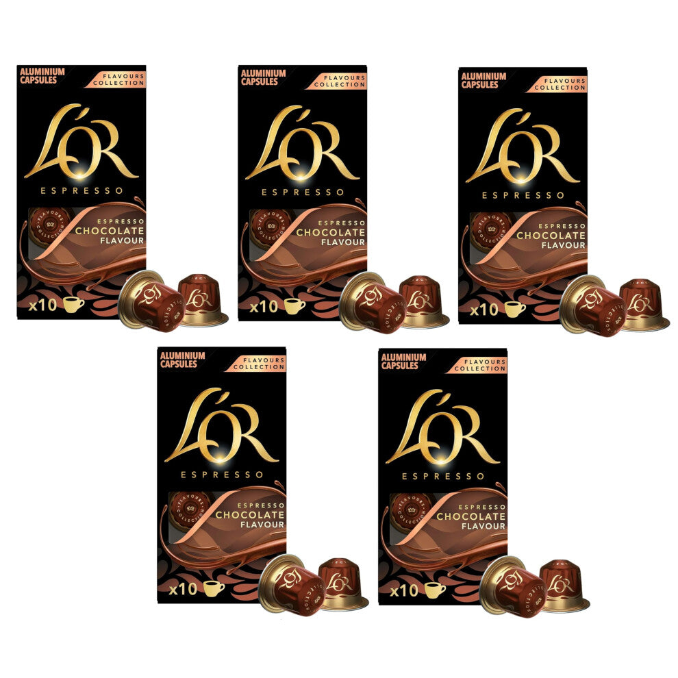 L'OR Espresso Chocolate Flavour Nespresso Compatible Aluminum Coffee Capsules x10 (Pack of 5, Total 50 Pods)