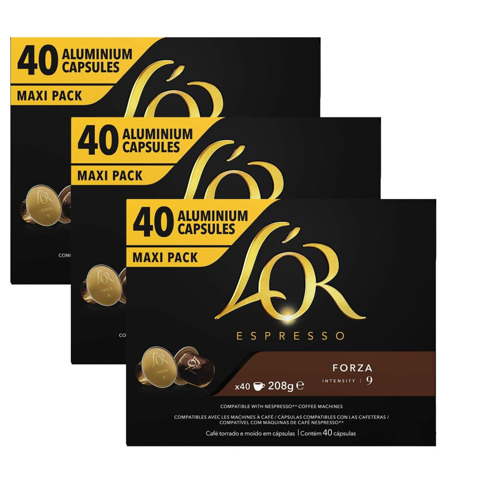 L'OR Espresso Coffee Forza Intensity 9 - Aluminium Coffee Capsules -3 Packs of 40 Capsules (120 Drinks)