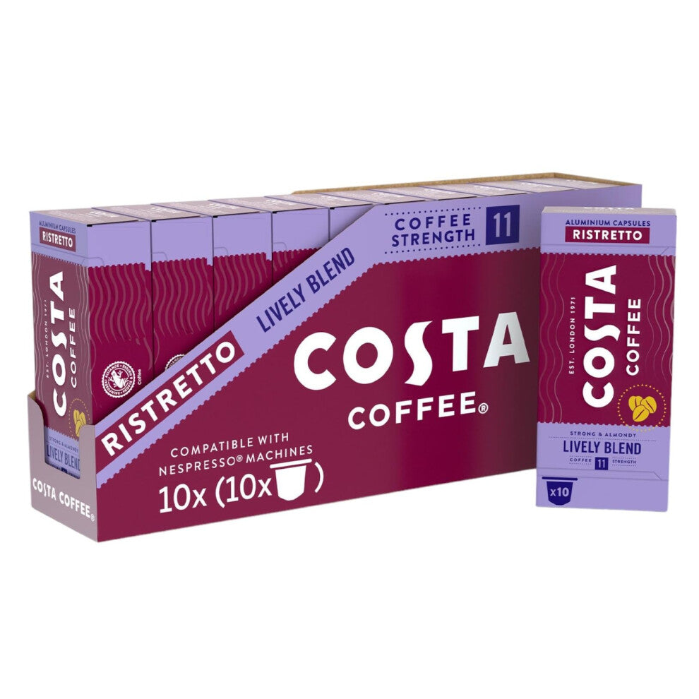 Costa Lively Blend Nespresso Compatible Aluminum Coffee Capsules (Pack of 10, Total 100 Pods)