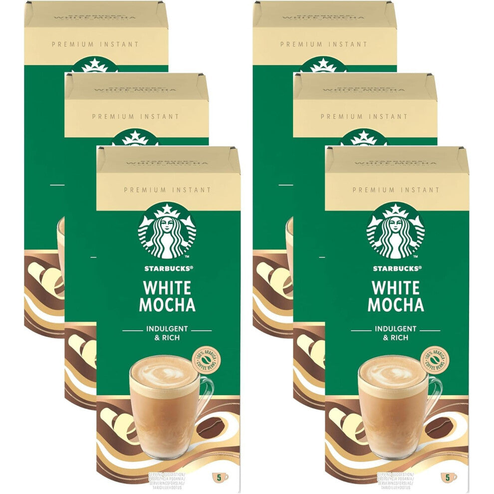 Starbucks White Mocha x5 Premium Instant Coffee Sachets - Pack of 6 (Total 30 Sachets) Rich White Chocolate Taste