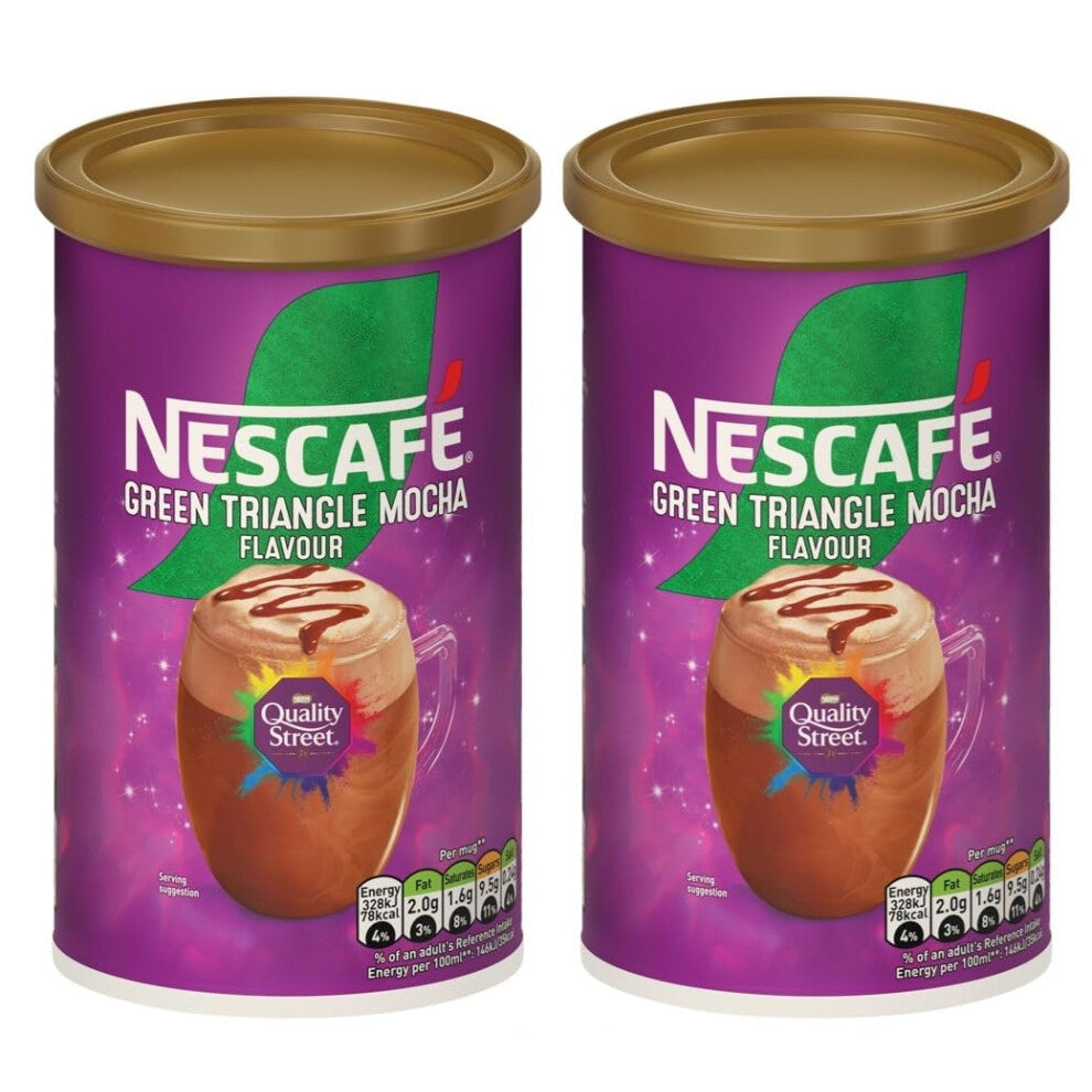 NESCAFÉ Green Triangle Mocha Instant Coffee Tin, 260g (Pack of 2) –  Inspired by Quality Street – Hazelnut & Chocolate Flavour – 520g Total