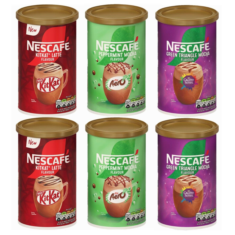 NESCAFÉ Instant Coffee Tin Variety Pack (Pack of 6) Flavours - Aero Peppermint Mocha, Green Triangle Mocha, KitKat Latte