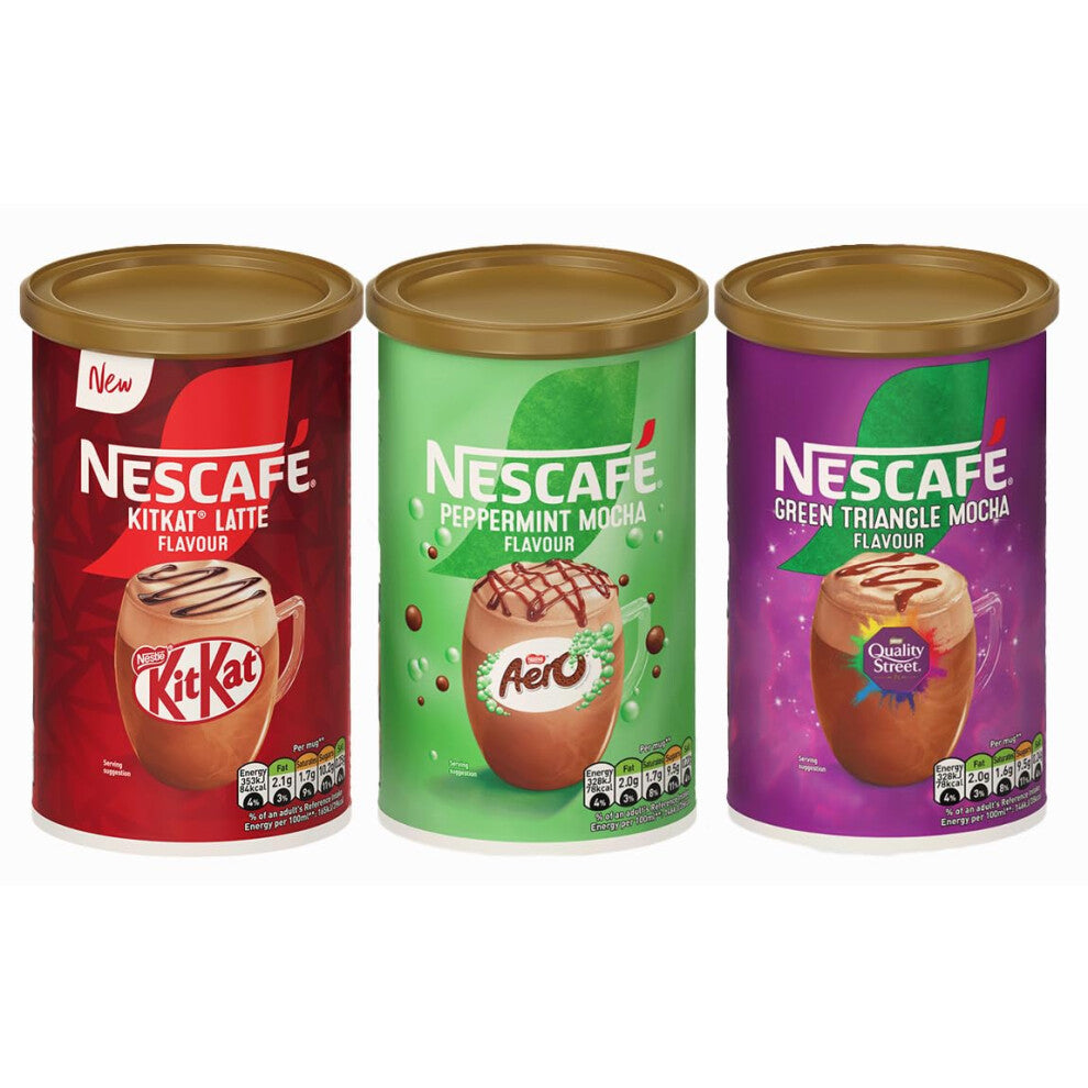 NESCAFÉ Instant Coffee Tin Variety Pack (Pack of 3) Aero Peppermint Mocha, Green Triangle Mocha, KitKat Latte - Multiserve Frothy Instant Coffee
