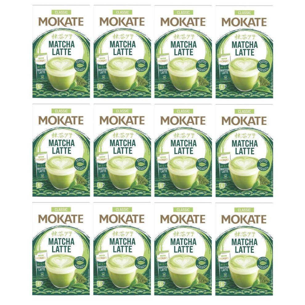 Mokate Classic Matcha Latte Instant Coffee Sachets Combined with Green Tea x6 (Pack of 12, Total 72 Sachets)