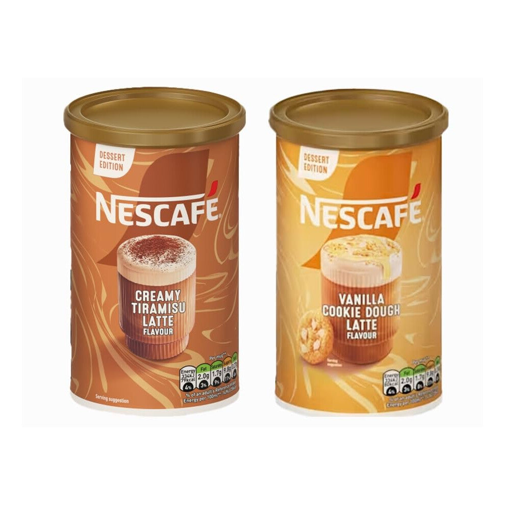 NESCAFÉ Instant Coffee Dessert Edition Latte Collection Variety Pack Tins (Pack of 2) Creamy Tiramisu & Vanilla Cookie Dough Latte (Total 520g)