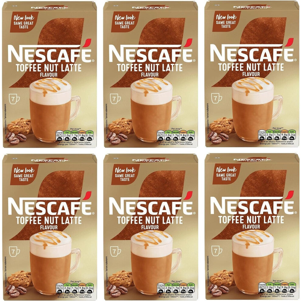 NESCAFÉ Toffee Nut Latte Instant Coffee Sachets x7 (Pack of 6, Total 42 Sachets)