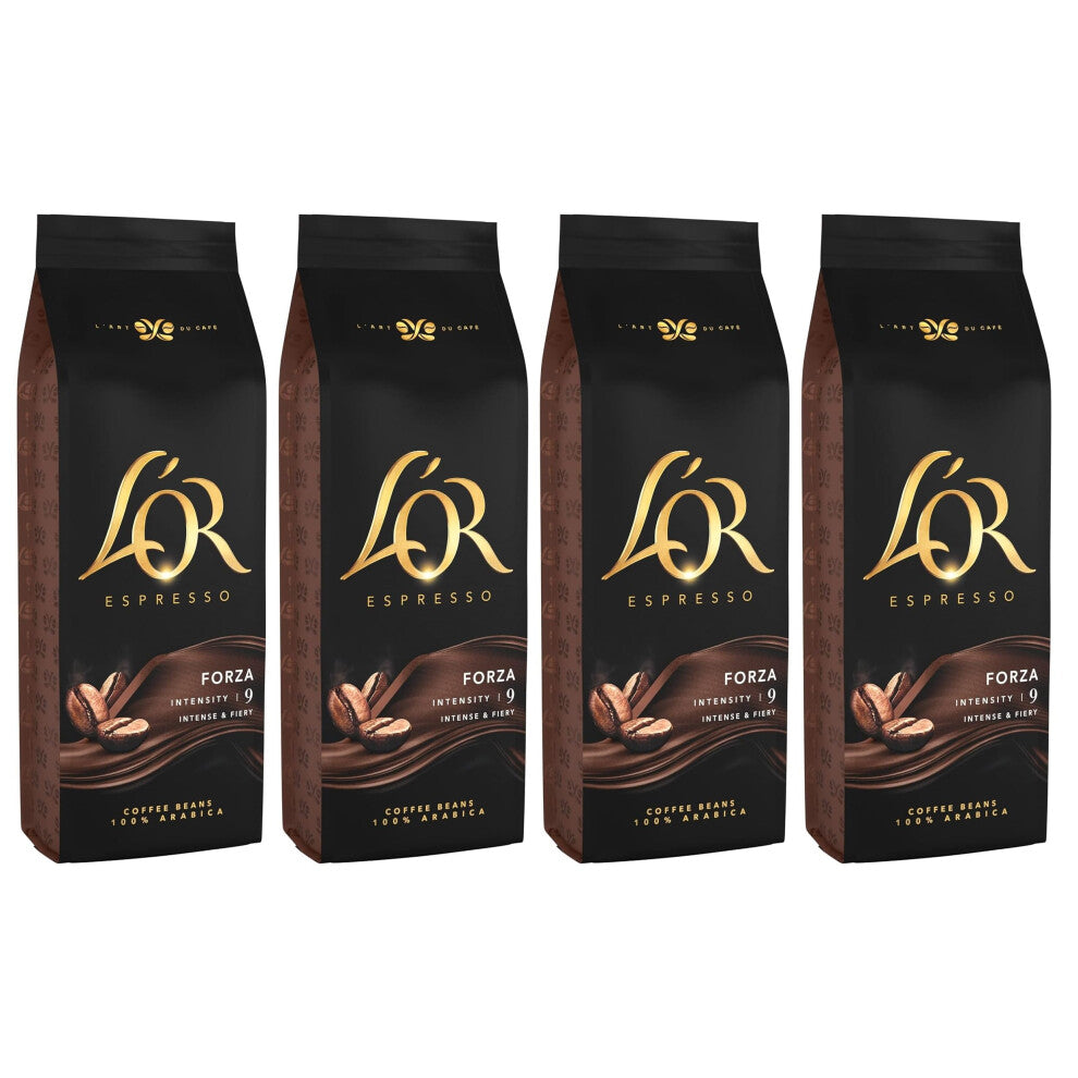 L'OR Espresso Forza Whole Coffee Beans 500g (Pack of 4, Total 2kg)
