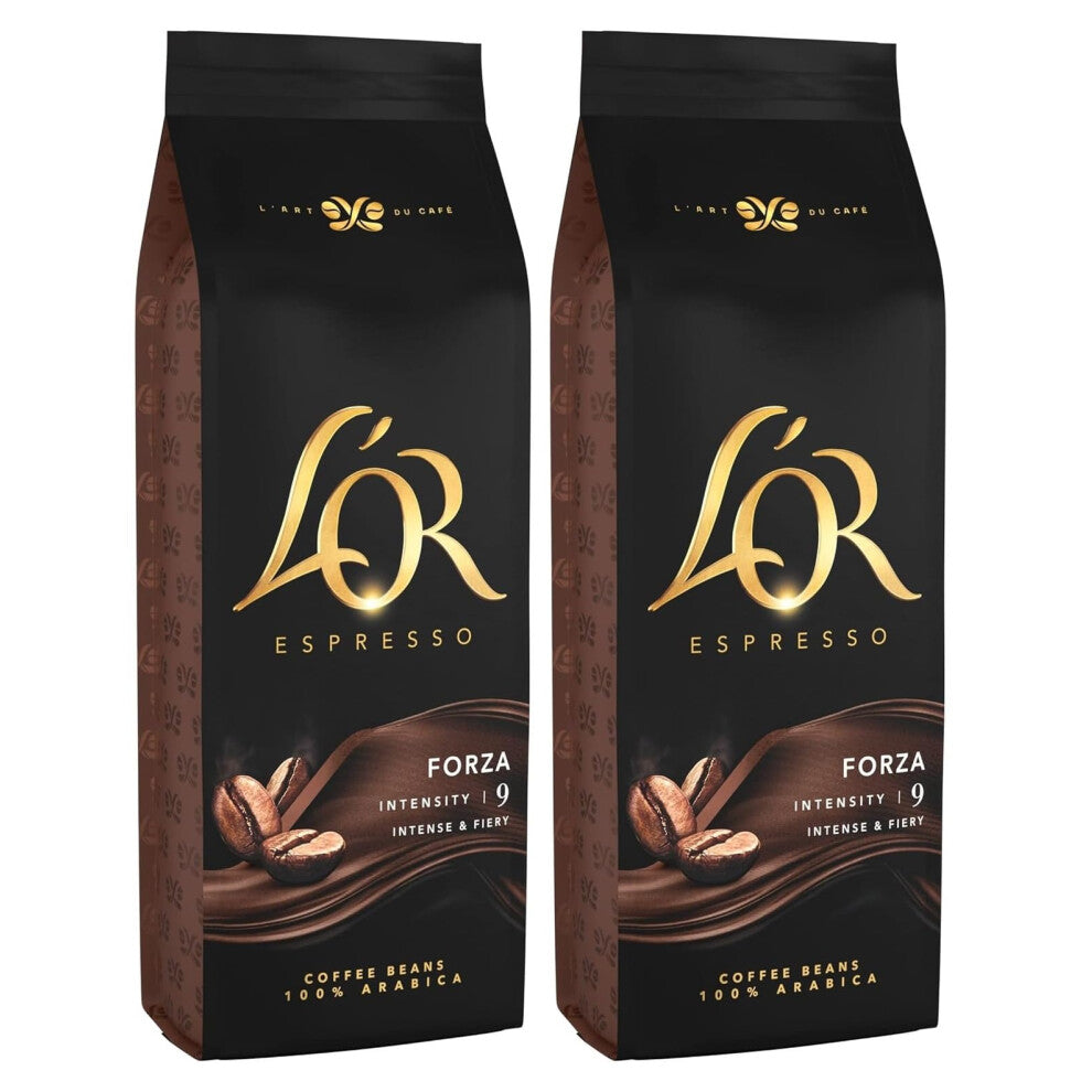 L'OR Espresso Forza Whole Coffee Beans 500g (Pack of 2, Total 1kg)