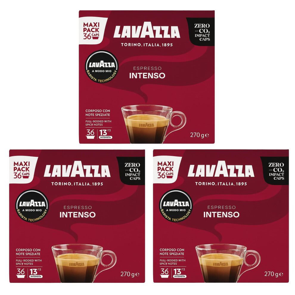 Lavazza A Modo Mio Espresso Intenso Coffee Capsules x36 (Pack of 3, Total 108 Pods) - Spiced Aroma & Medium Roast