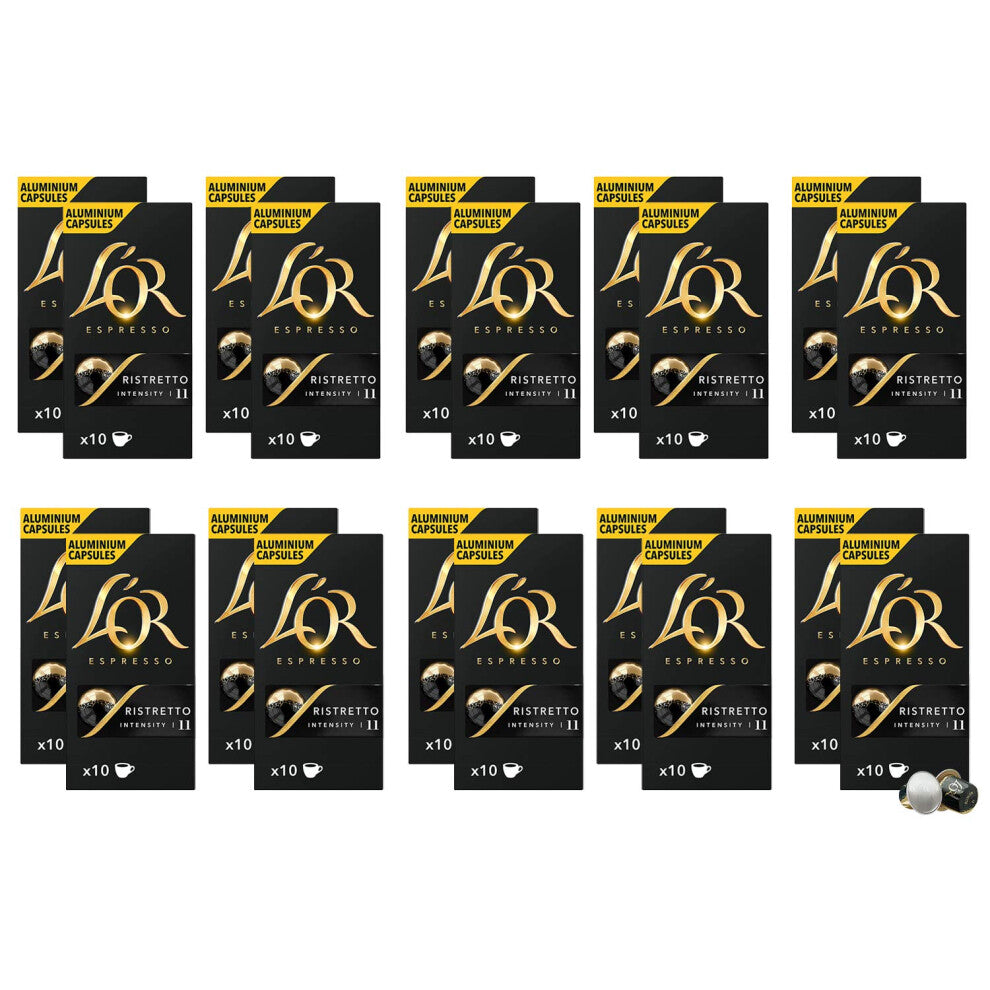 L'OR Espresso Ristretto Intensity 11 - Compatible with Nespresso* Aluminium Coffee Capsules - 20 Packs of 10 Capsules (200 Drinks)