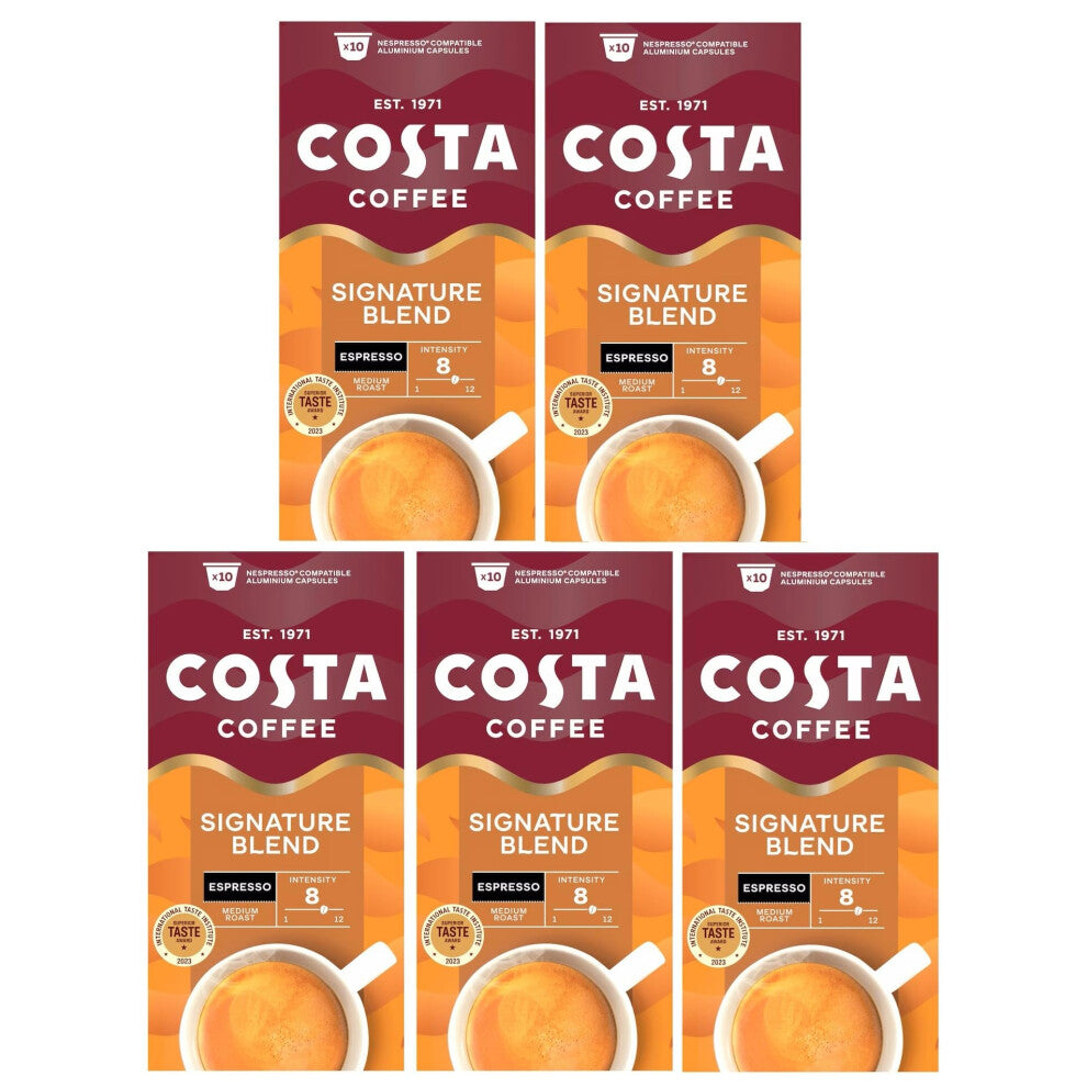 Costa Coffee Signature Blend Espresso Nespresso Compatible Aluminum Coffee Capsules x10, Medium Roast (Pack of 5, Total 50 Pods)