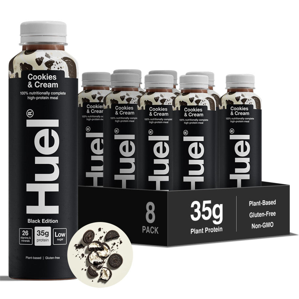Huel Black Edition Ready-to-drink, 8 x 500ml Bottles, Protein Shakes, Cookies & Cream Flavour, High Protein Drink, 35g Protein Per Bottle