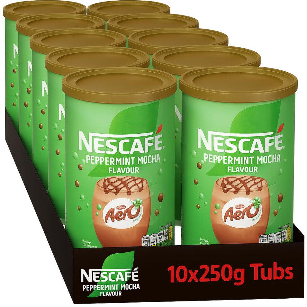 NESCAFÉ Aero Peppermint Mocha Instant Coffee Tin, 250g (Pack of 10) – Multiserve Frothy Instant Coffee Inspired by Aero Peppermint – 2500g Total