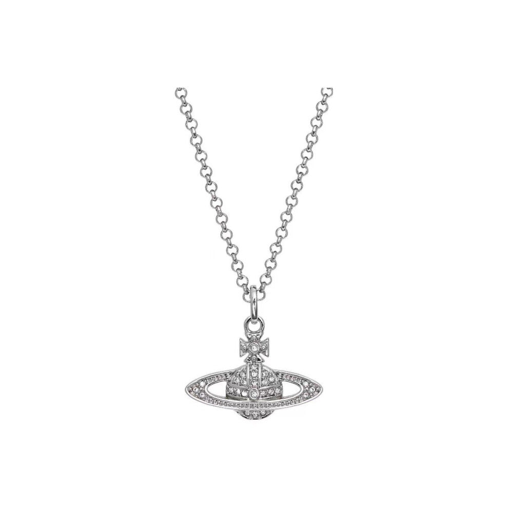 (White gold) Diamond-encrusted flat Saturn necklace, classic Planet Saturn chain collarbone chain