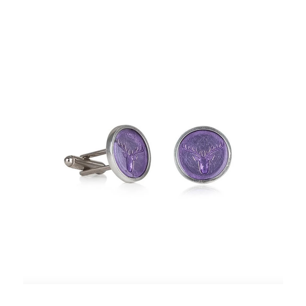 Stunning Scottish Highland Stag Purple Enamel Pewter Cufflinks