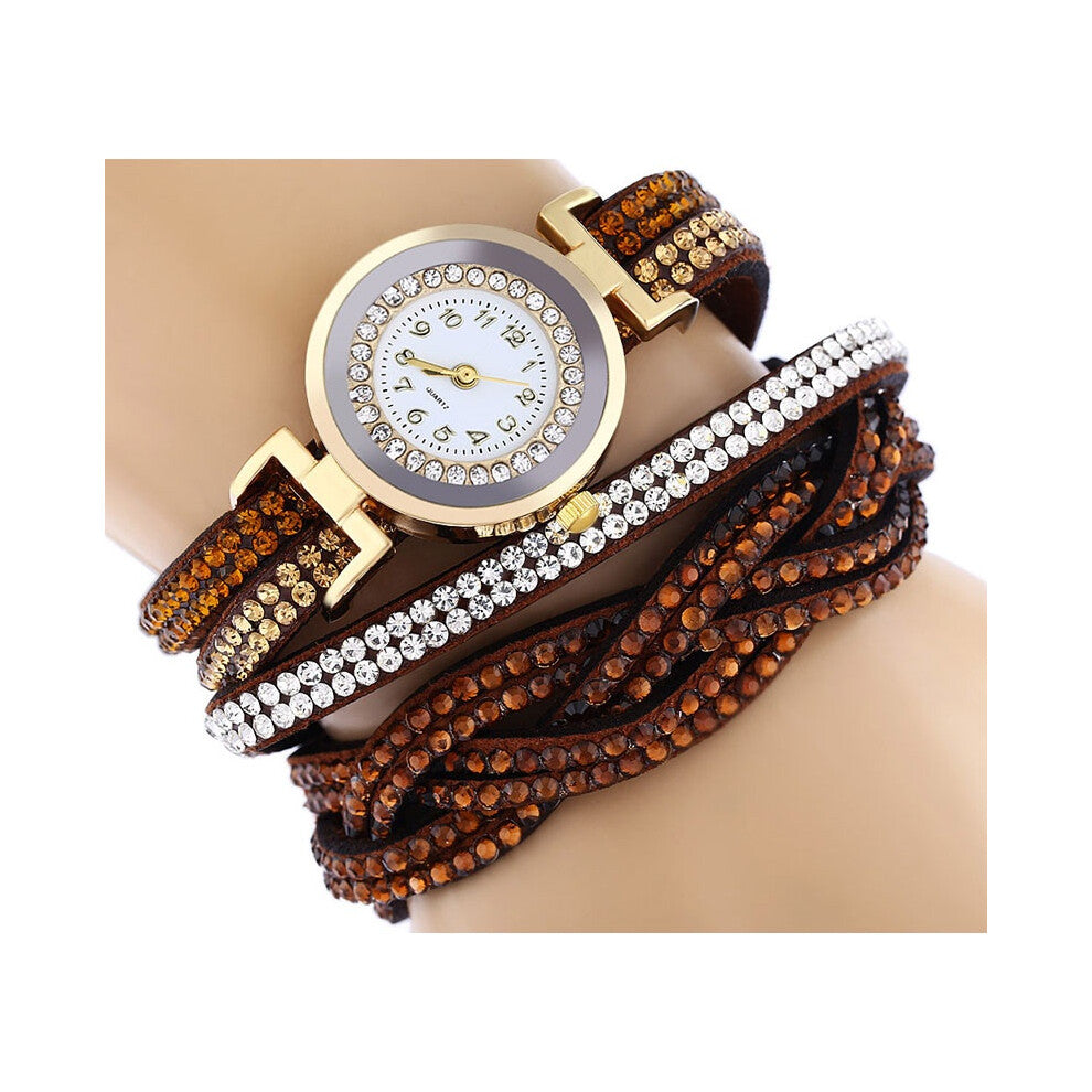 (Coffee) Watch Womens Fashion Bracelet Crystal Leather Dress Analog Watches Quartz Wrist