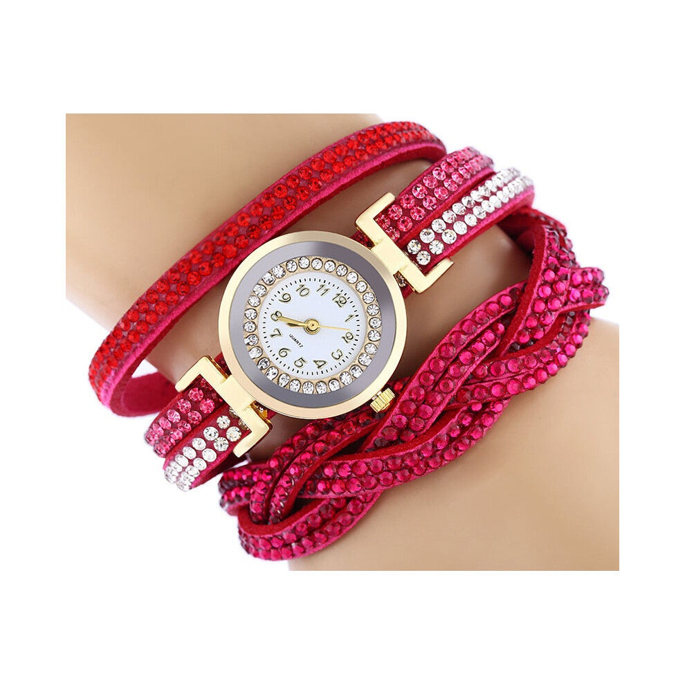 (RoseRed) Watch Womens Fashion Bracelet Crystal Leather Dress Analog Watches Quartz Wrist