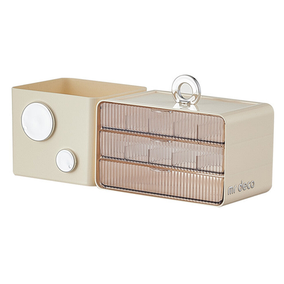 (White) Desktop Drawer Jewelry Box Large Capacity Multi-Layer Organizer Makeup Storage Container Brush Holder