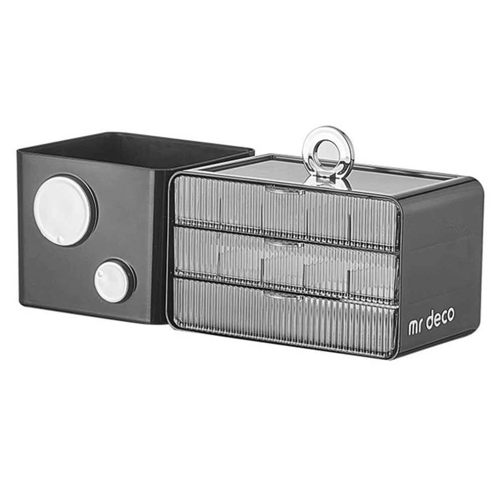 (Black) Desktop Drawer Jewelry Box Large Capacity Multi-Layer Organizer Makeup Storage Container Brush Holder