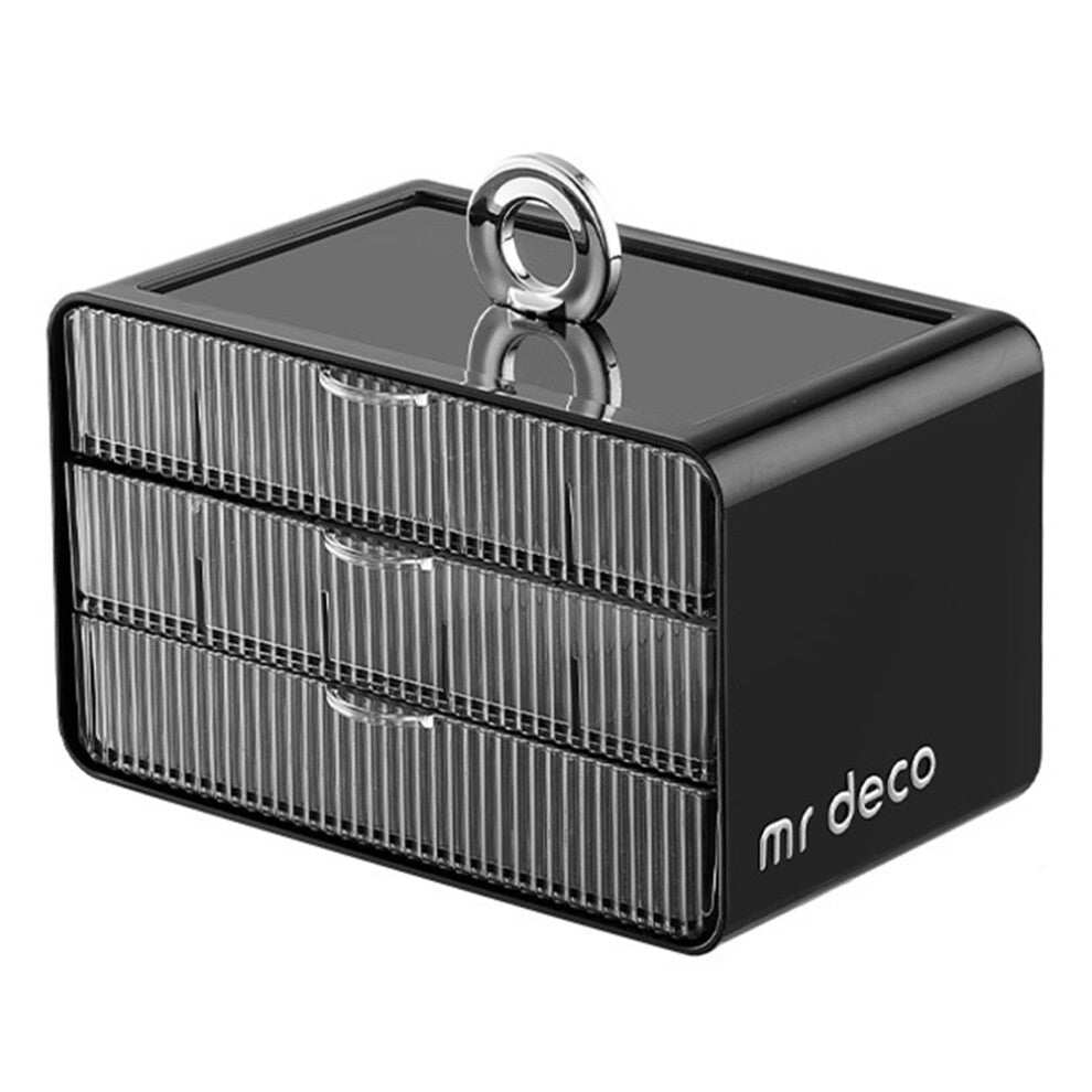 (Black) Multi-Layer Large Capacity Jewelry Box Desktop Organizer Drawer Storage Case For Necklaces Rings Accessories