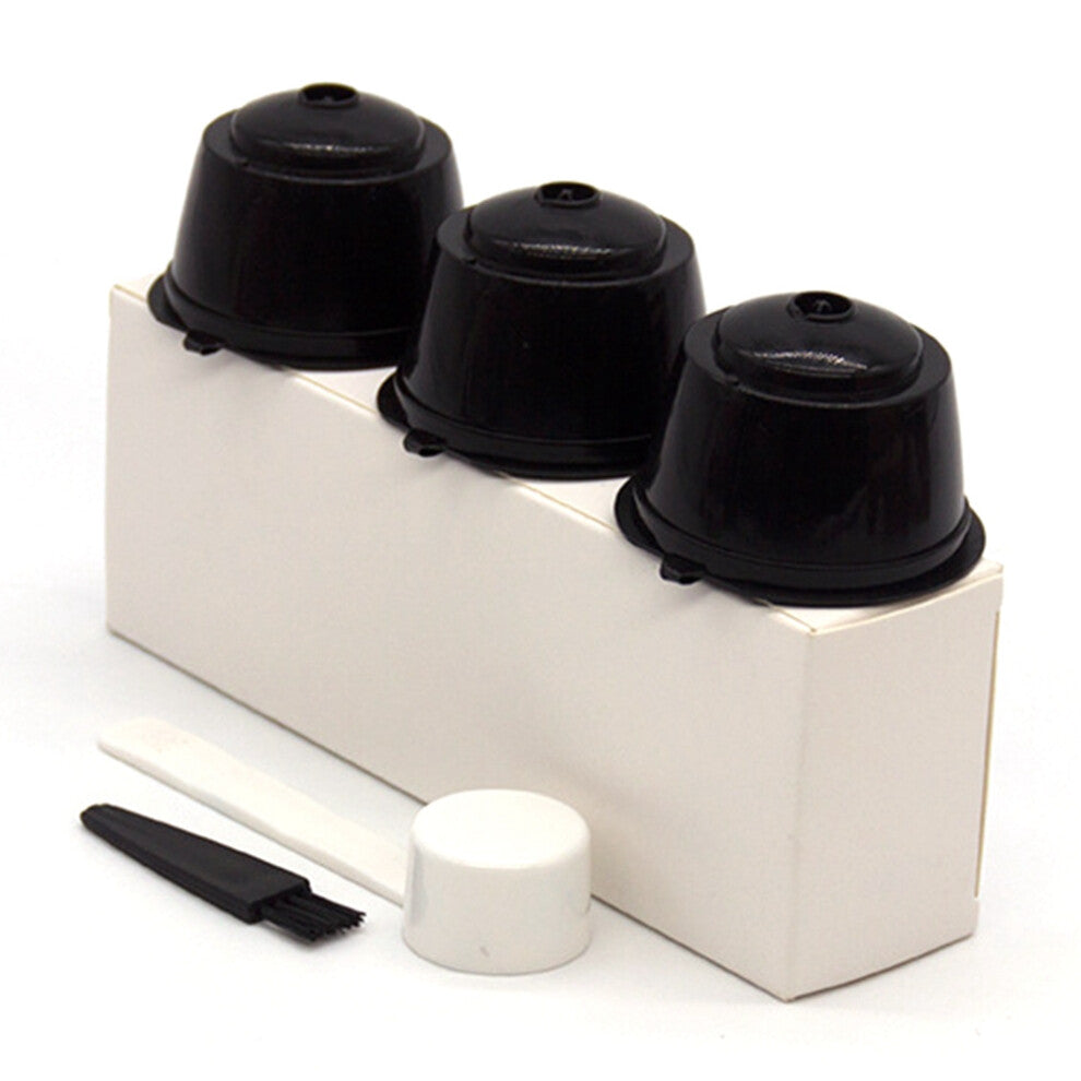 (Black) 3Pcs Reusable Coffee Capsule Filter for Dolce Gusto with Spoon (BPA-Free)