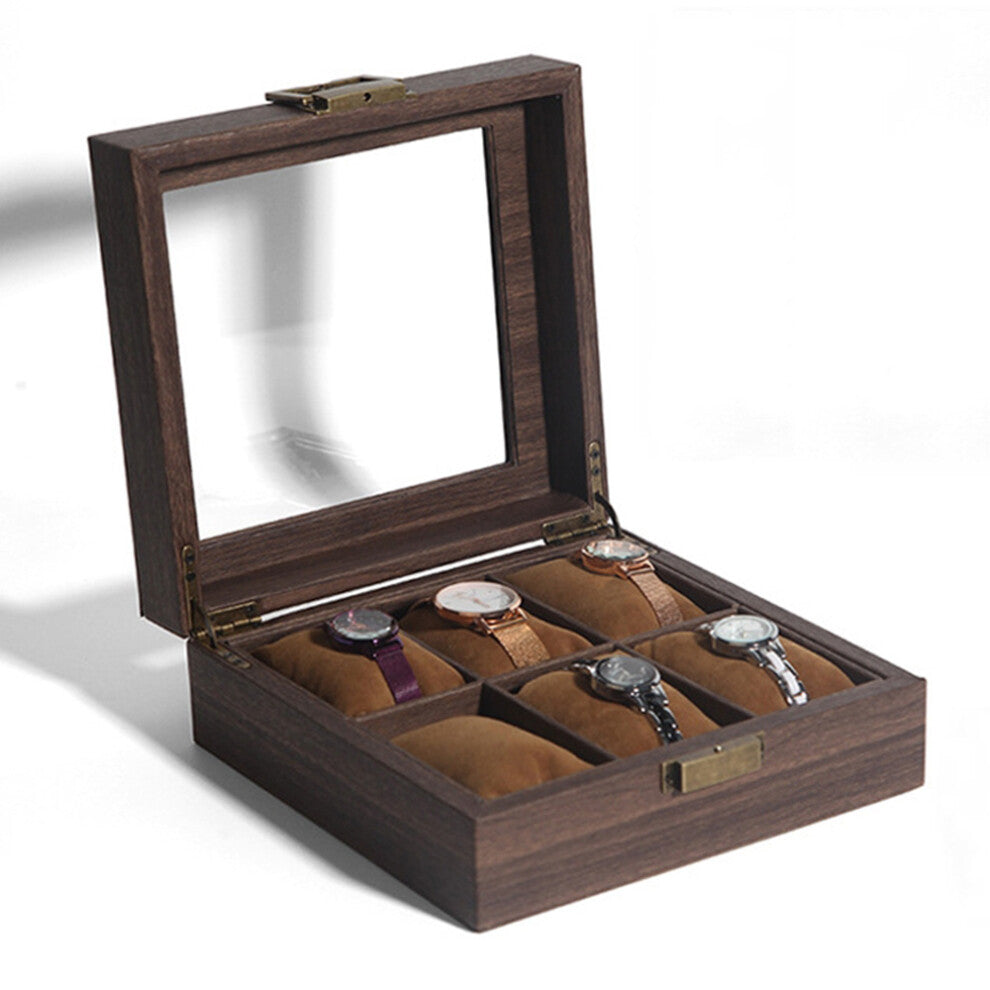 6 Grids Watch Display Box Vintage Wood Grain Jewelry Organizer Box Watch Storage Container