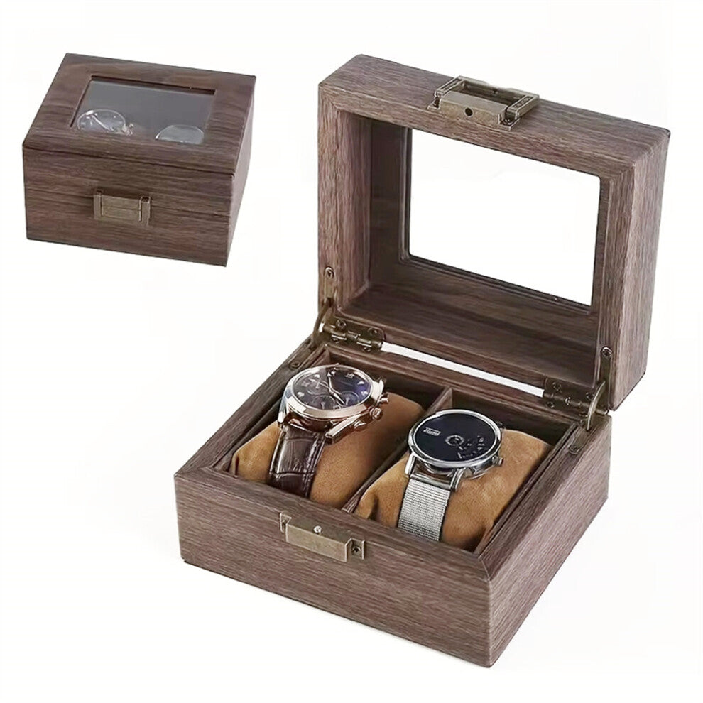 2 Grids Watch Display Box Vintage Wood Grain Jewelry Organizer Box Watch Storage Container