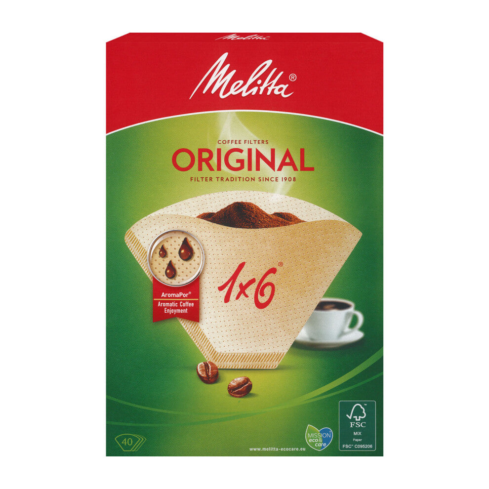 Melitta 1x6 Brown Coffee Filter Papers (Pack of 40, 6626815)