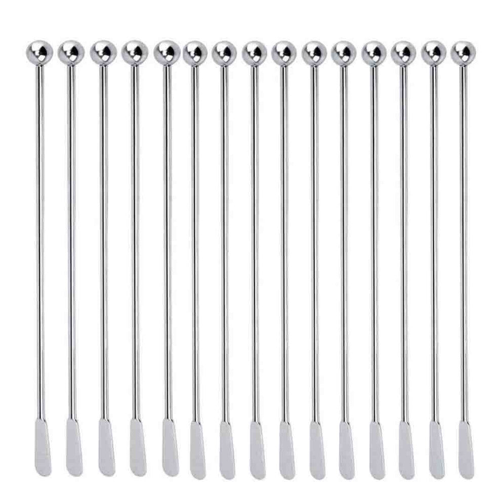 15 Pcs Reusable Swizzle Sticks Coffee Stirrers Beverage Stir Stainless Steel Cocktail with Small Rectangular Paddles