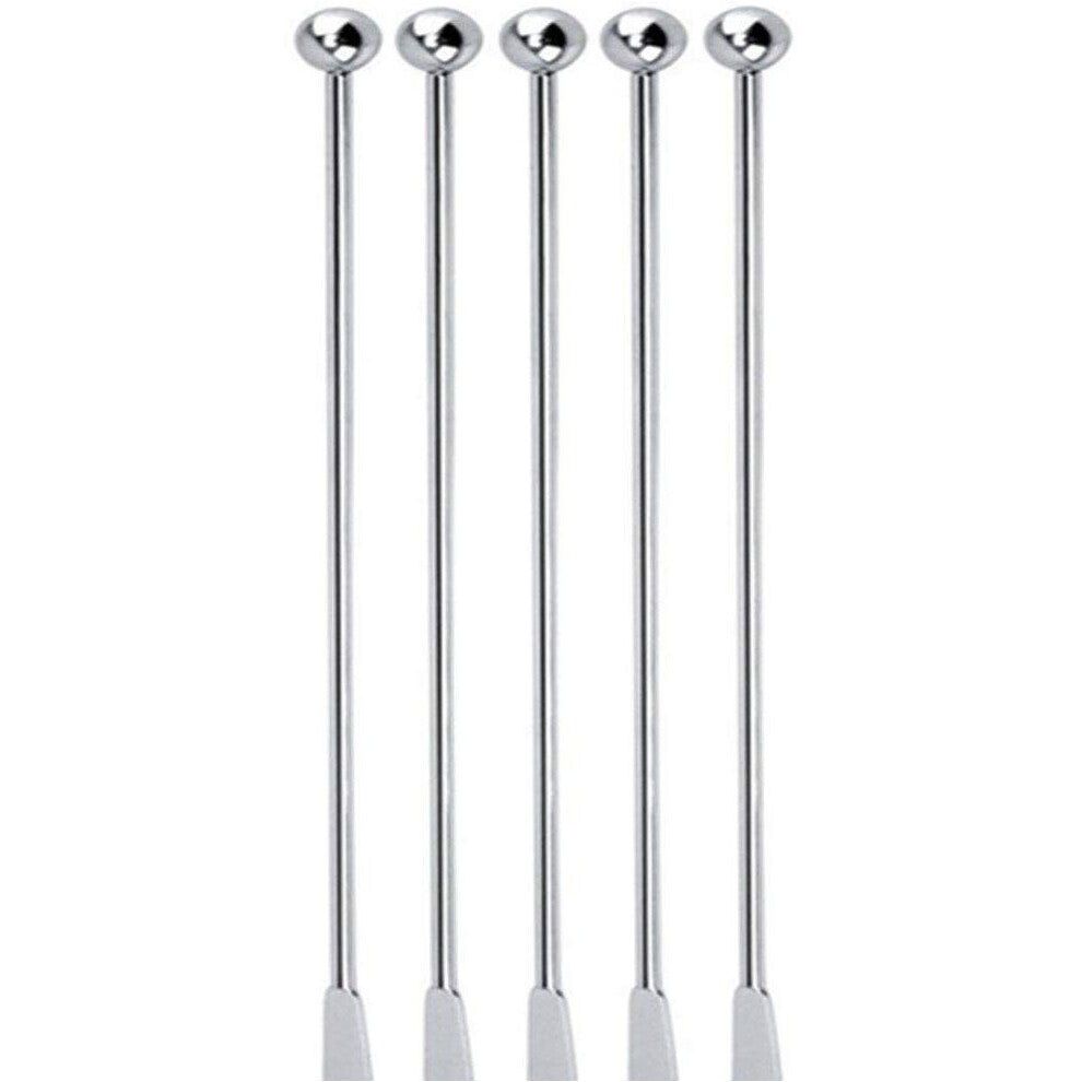 5 Pcs Reusable Swizzle Sticks Coffee Stirrers Beverage Stir Stainless Steel Cocktail Silver Straight Rod Blender