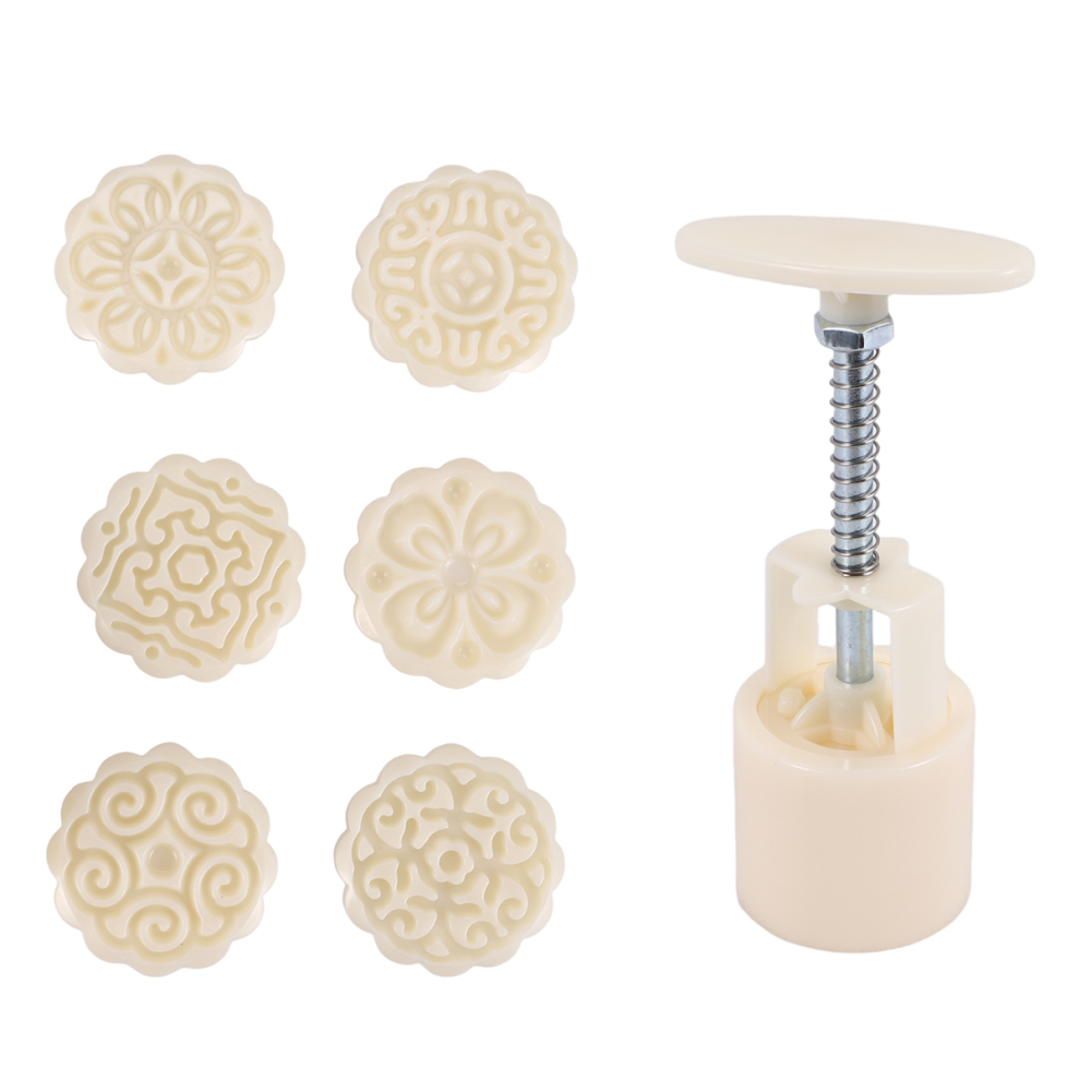 Mid-Autumn Festival Hand-Pressure Moon Cake Mould with 6 Stamps,Cookie Mold,Flowers Design CookieMoon Mold