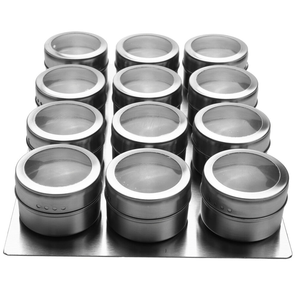 12 Pieces Magnetic Spice Jars Set Stainless Steel Salt and Pepper Shakers Rack Seasoning Box Condiment Container