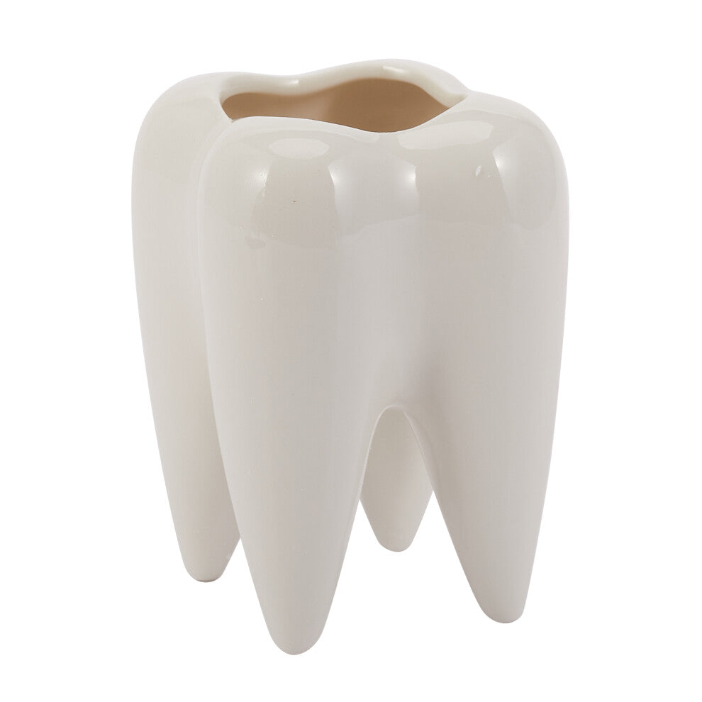 Tooth Shape White Ceramic Flower Pot Modern Design Planter Teeth Model Mini Desktop Gift(without plants)