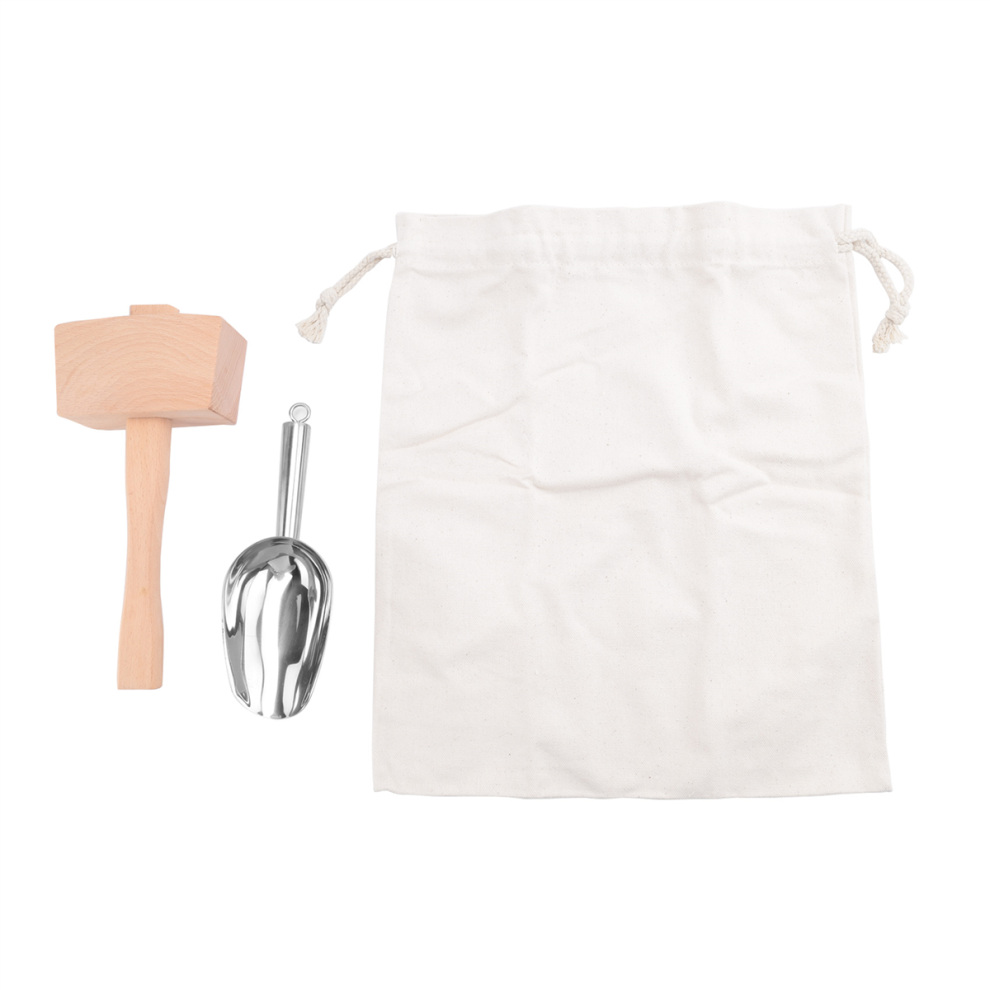 Ice Mallet and Bag - Wood Hammer Cotton Linen for Crushed Ice, Bartender Kit & Bar Tools Kitchen Accessory
