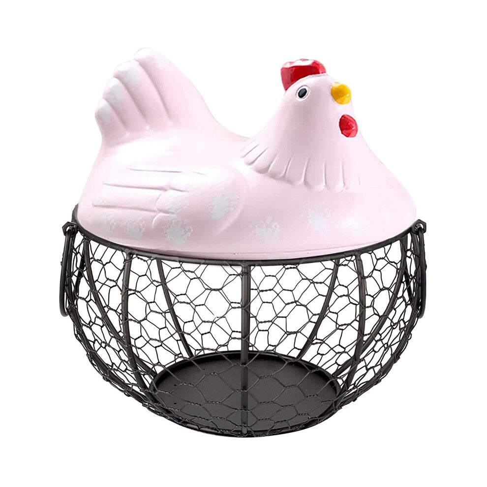 Egg Basket,Eggs Holder Basket, Organizer Storage Wrought Wire Restaurant Basket,Kitchen Hen Decor (Pink)
