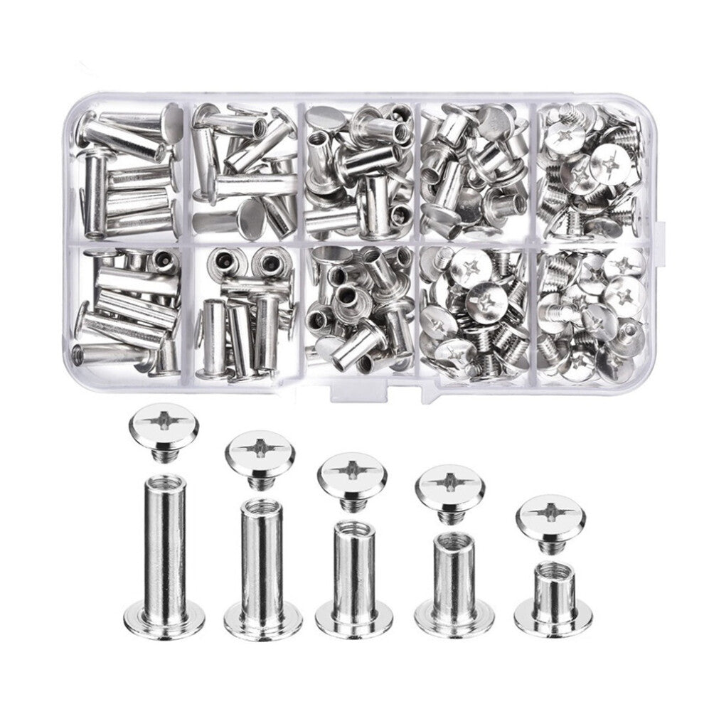 80 Sets Chicago Screws 5 Sizes 6 10 12 15 18mm Binding Studs Rivets,for Leather, Bookbinding, Album, DIY Crafts