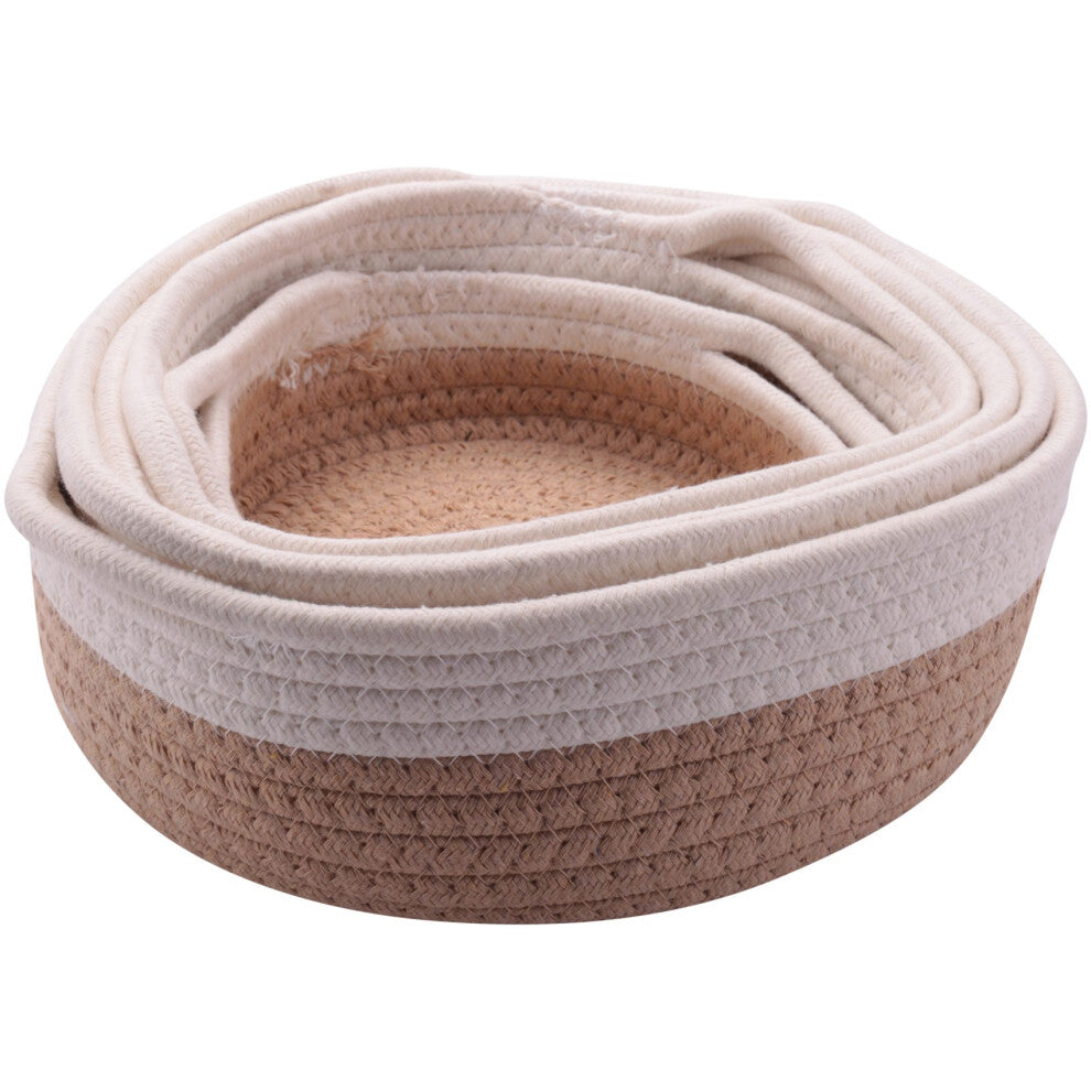 5-Piece Round Small Woven Baskets Set - 100% Natural Cotton Rope Key Tray, Kids Toys, Bowl