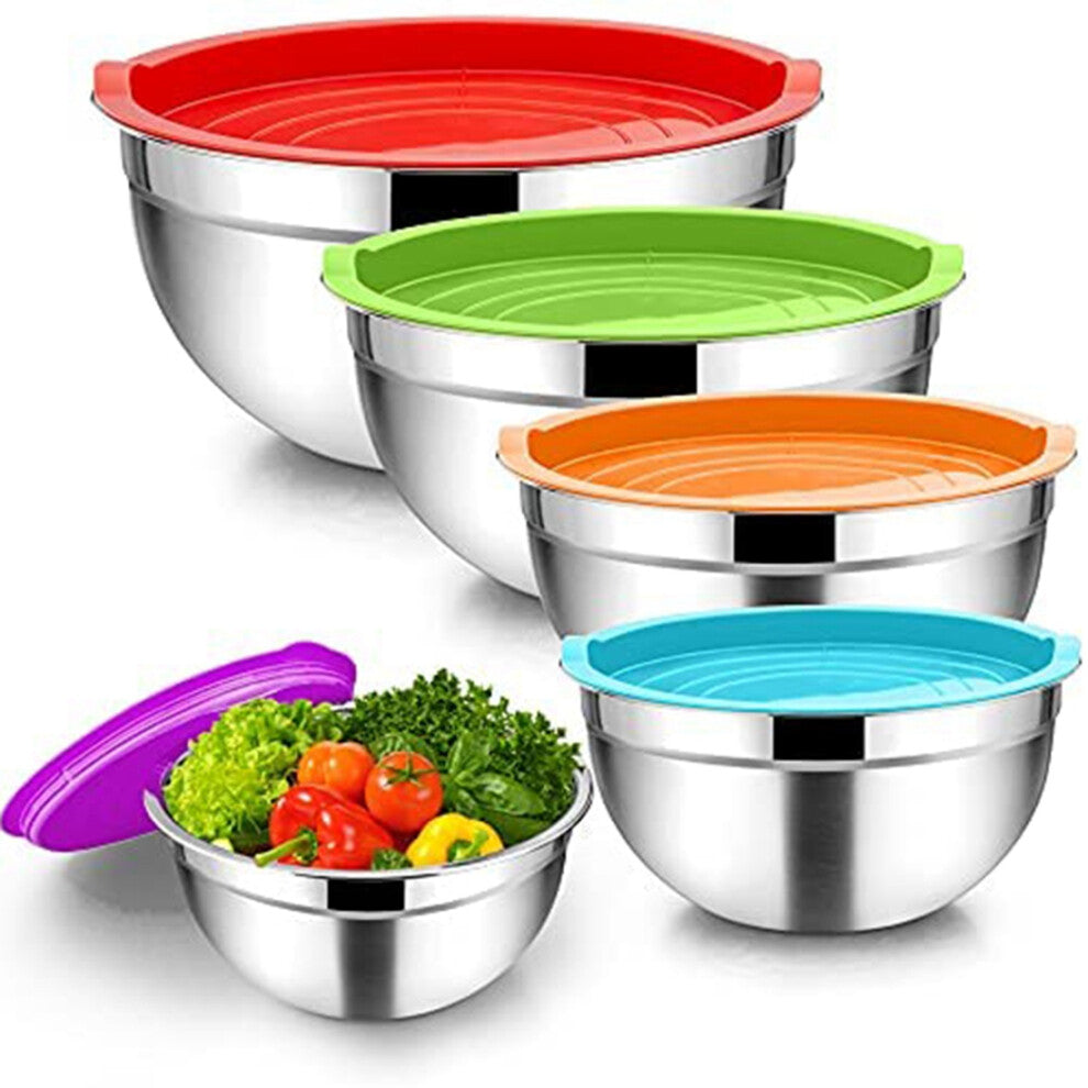5 Pieces Mixing Bowl,Stainless Steel Salad Bowl Stackable Serving with Airtight Lids for Kitchen Cooking Baking,Etc