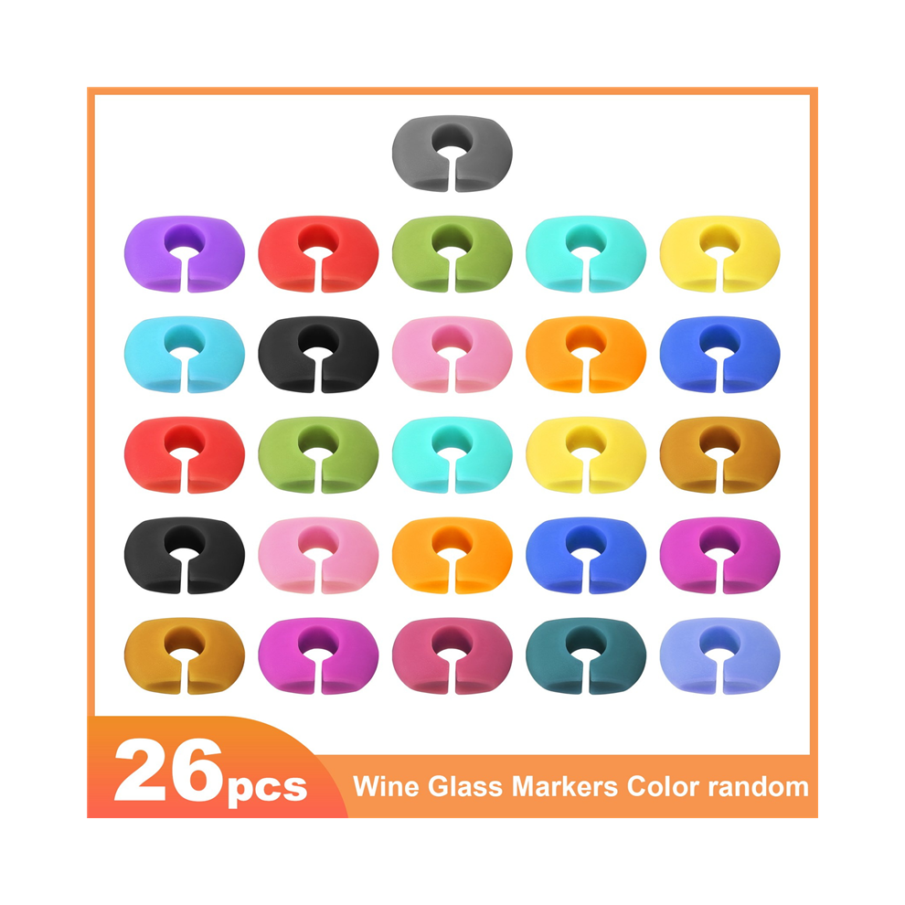 26Pcs Wine Glass Charms Tags, Plastic Drink Markers for Bar Party Martinis Cocktail