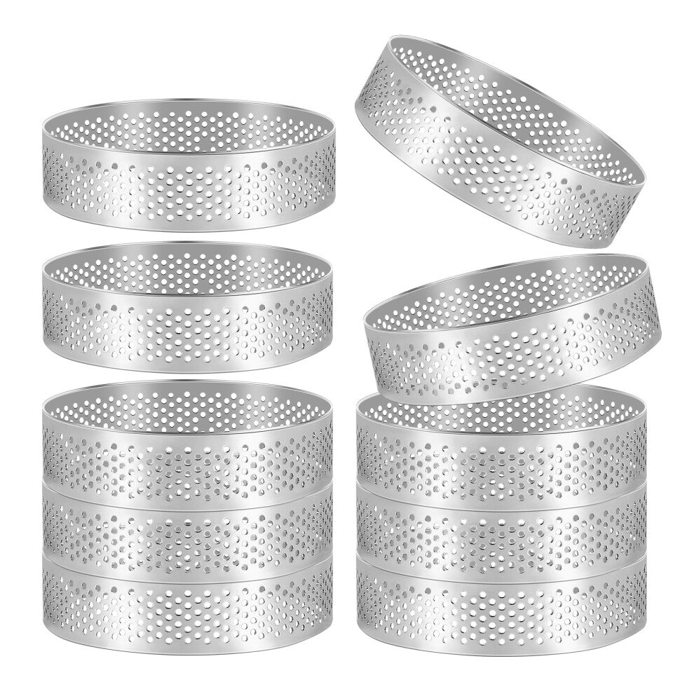10Pcs Round Dessert Stainless Steel Perforated Fruit Pie Quiche Cake Mousse Mold Kitchen Baking 6cm