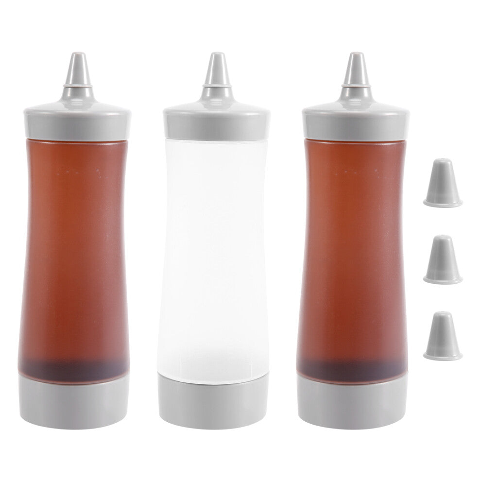 3 Pcs Squeeze Squirt Condiment Bottles Ketchup Bottle Mustard Sauce Containers for Kitchen (Grey)
