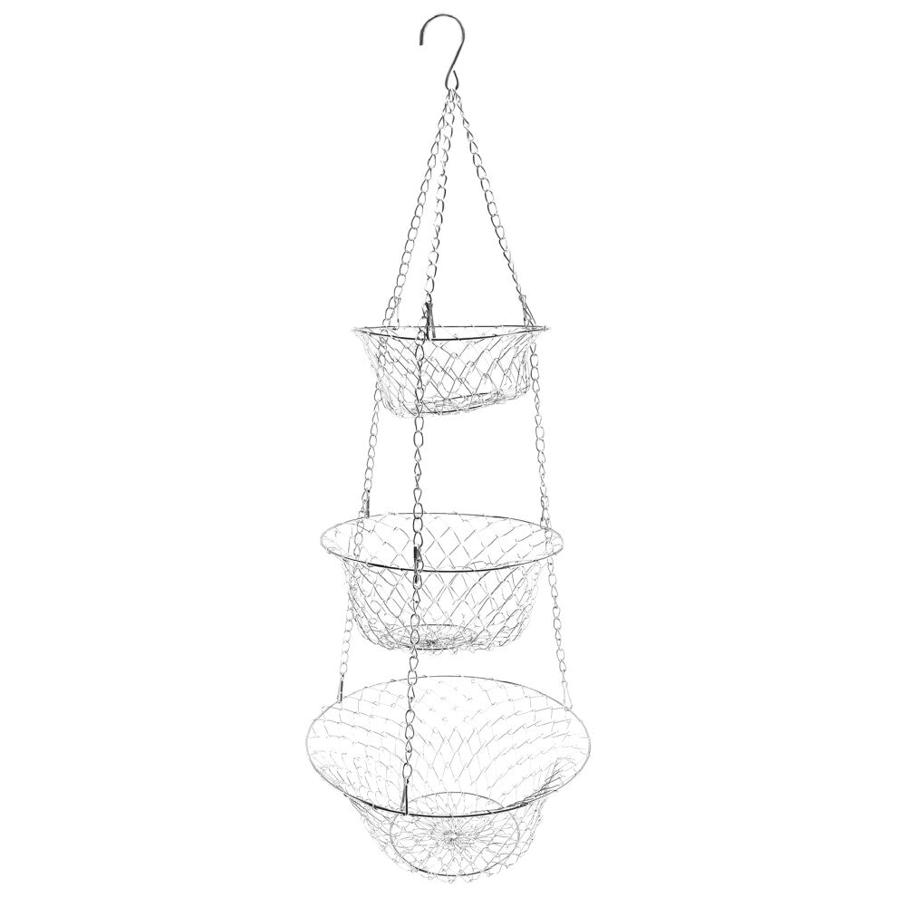 3 Tier Fruit Basket, Vegetable Kitchen Storage Basket Chain Hanging Space Saving Fruits, Plants Basket(Silver)
