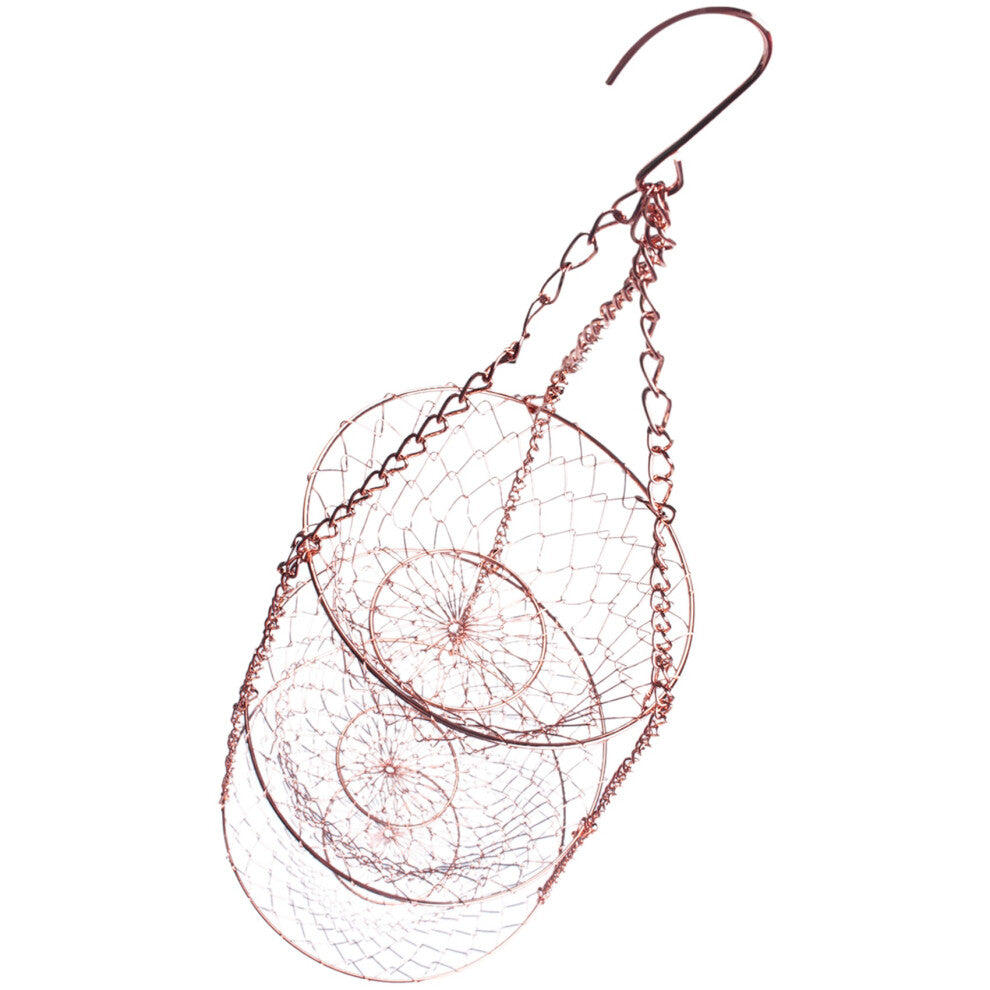 3 Tier Fruit Basket, Vegetable Kitchen Storage Basket Chain Hanging Space Saving Fruits, Plants Basket(Copper)