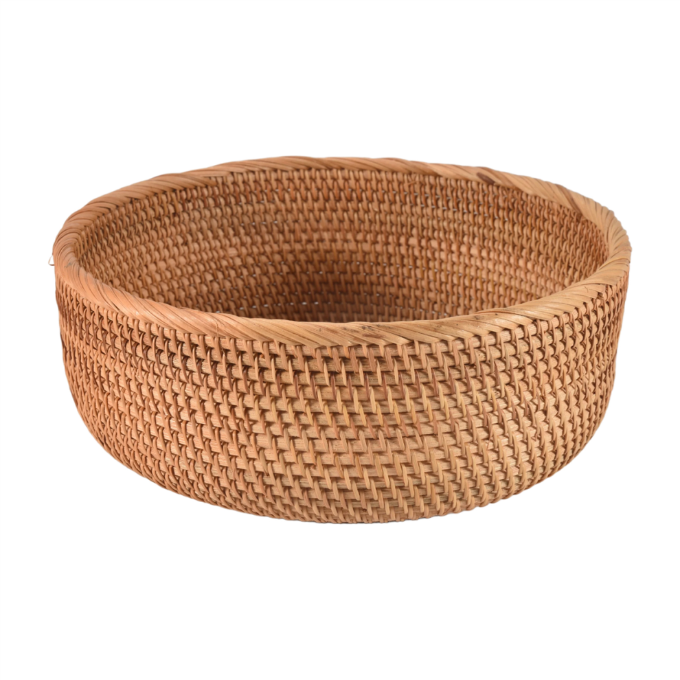 Natural Rattan Round Fruit Basket Wicker Tabletop Bread Serving Tray Weaving Food Storage Bowls(Large, 1Pcs)