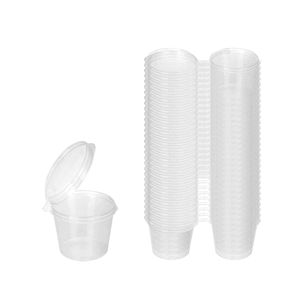 100 Pieces Small Plastic Containers with Lids, 25Ml Sauce Pots Jelly for Dips Salads