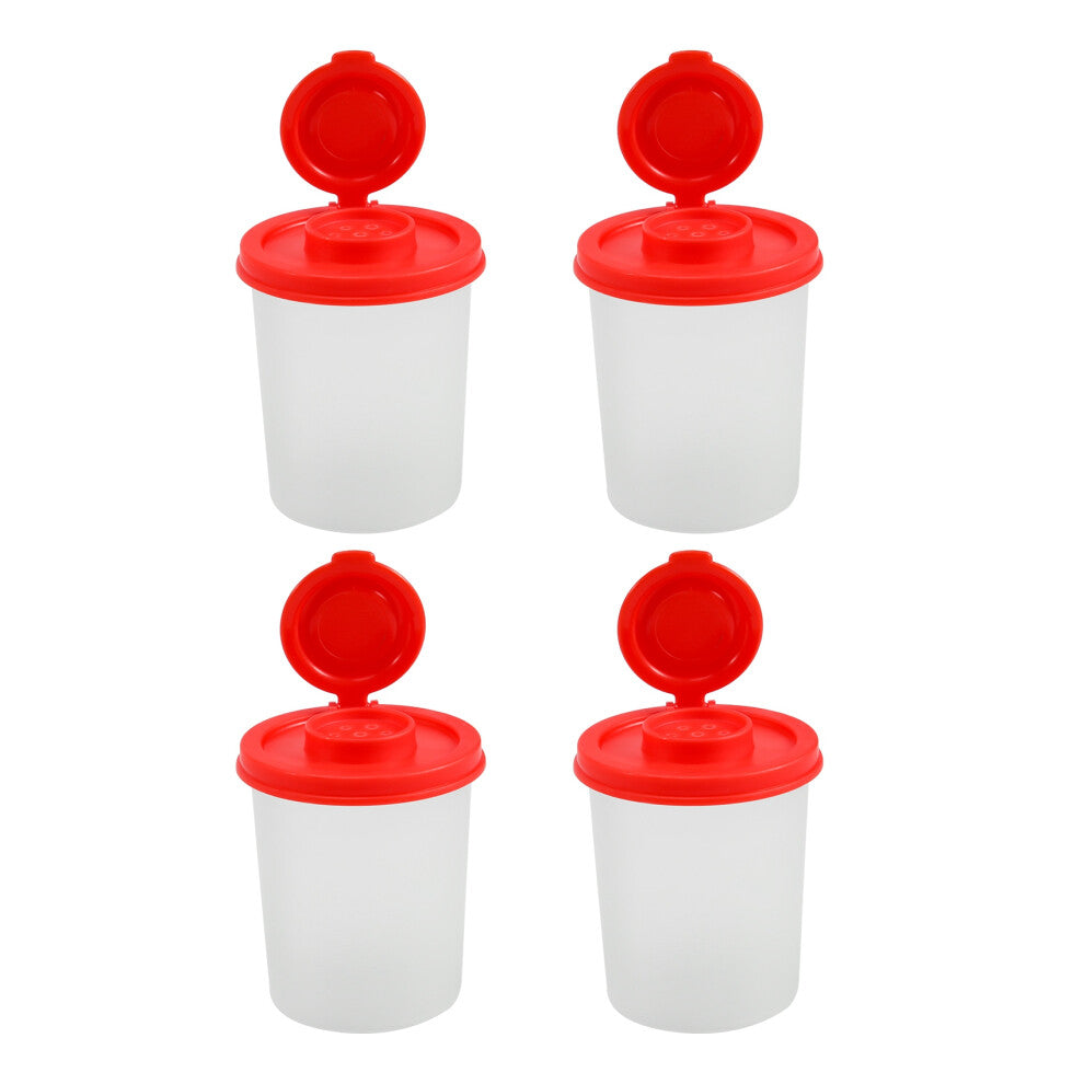 4PCS Salt and Pepper Shakers Moisture Proof Shaker with Red Covers Lids Plastic Airtight Spice Jar Dispenser