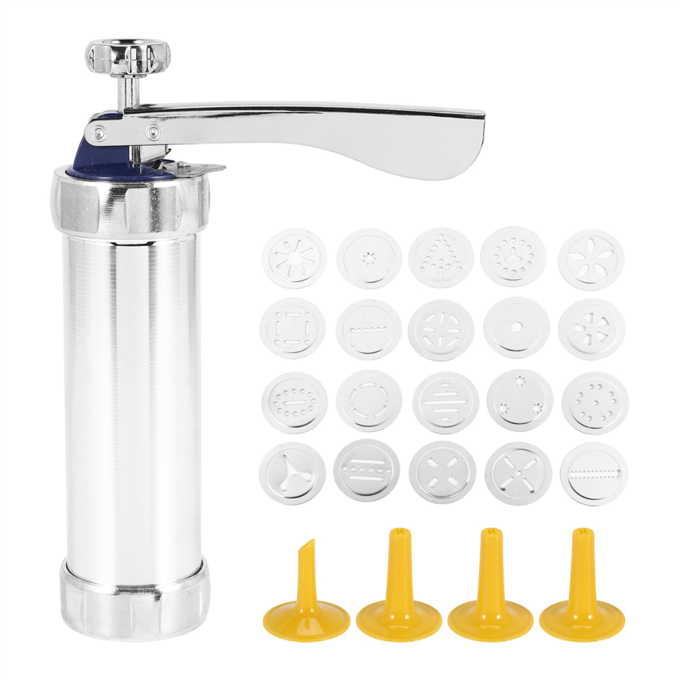 Cookie Stainless Steel Spritz ,Icing Kit with 20 Mold Discs and 4 Piping Nozzle for DIY Biscuit