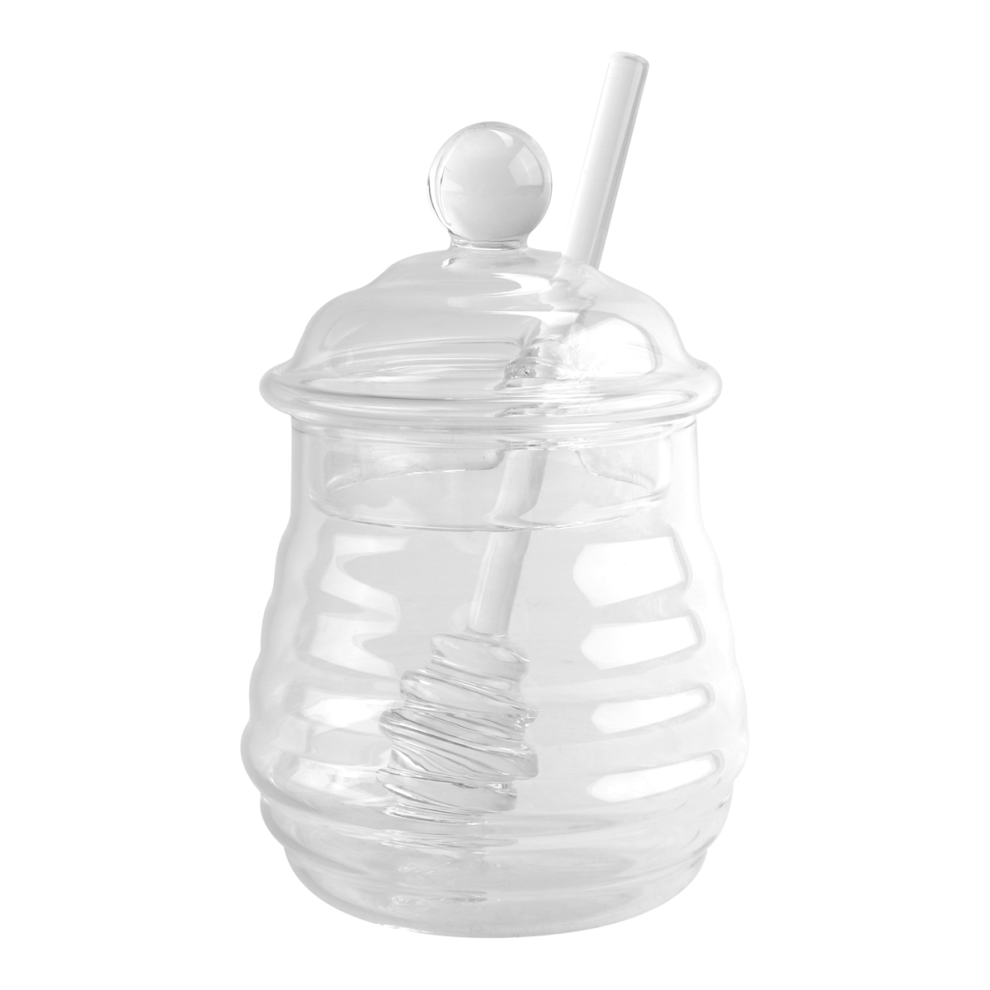 Glass Honey Jar High Borosilicate Kitchen Pot with Dipper and Lid Storage Container 250ML