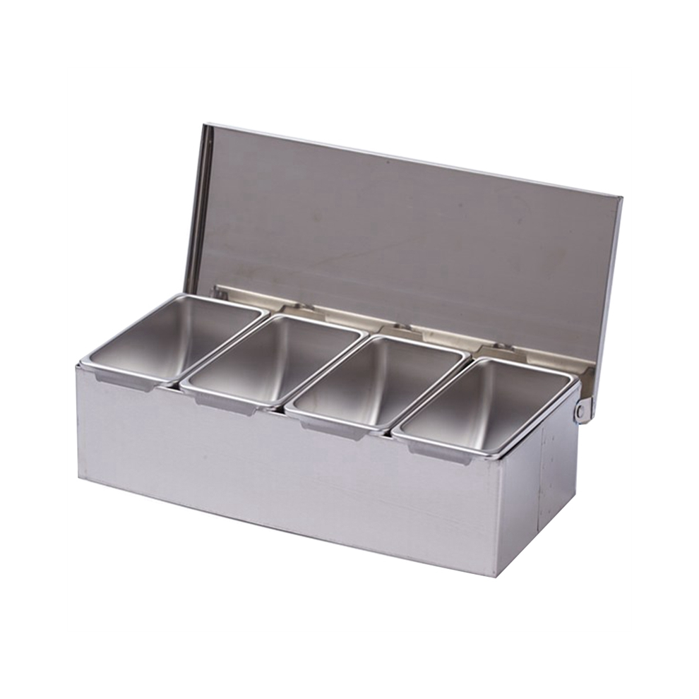 4 Section Seasoning Box Stainless Steel Ingredients Cheese Sauce Salt Sugar Spice Jar Baking Tool