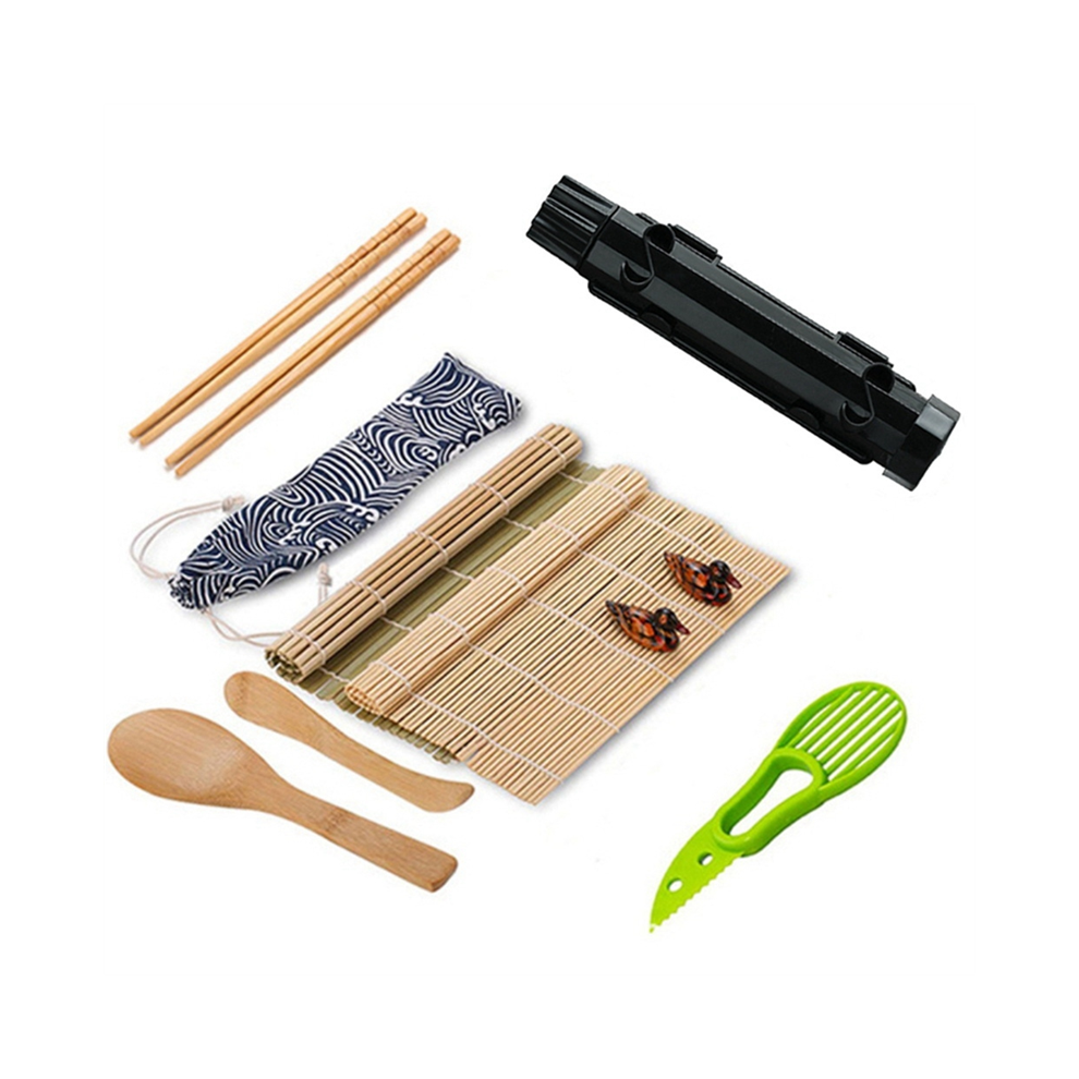 1Set of Sushi Maker Set Mold Roller Kit Vegetable Meat Rolling Bamboo Mat DIY Kitchen Tool Accessories
